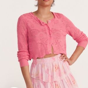 - Loveshackfancy Muriel Crop Cardigan Strawberry Bubblegum